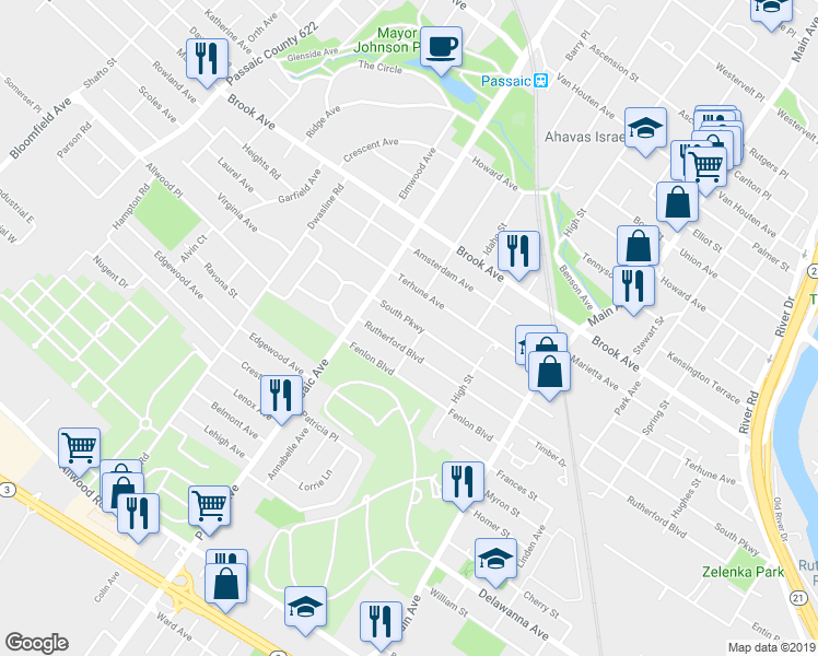 map of restaurants, bars, coffee shops, grocery stores, and more near 395 South Parkway in Clifton