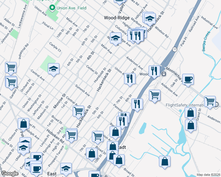 map of restaurants, bars, coffee shops, grocery stores, and more near 730 5th Street in Carlstadt