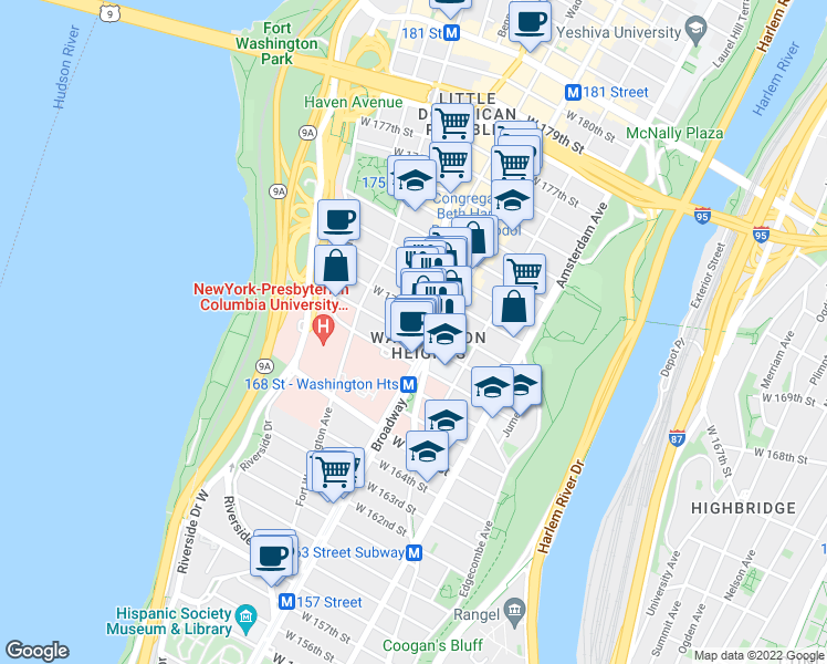 map of restaurants, bars, coffee shops, grocery stores, and more near in New York