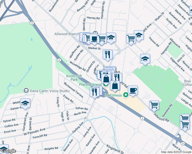 map of restaurants, bars, coffee shops, grocery stores, and more near 66 Cottage Lane in Clifton