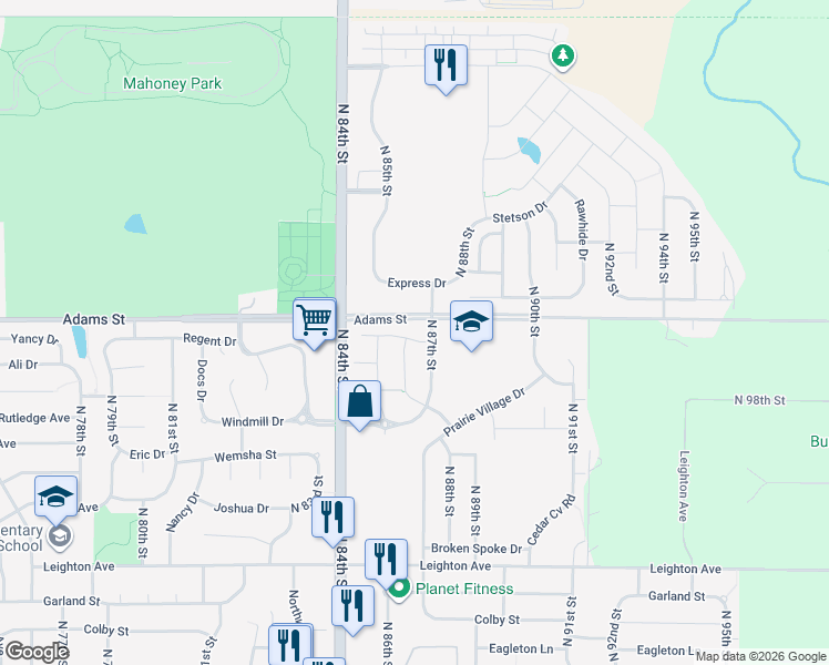 map of restaurants, bars, coffee shops, grocery stores, and more near 8674 Regent Drive in Lincoln