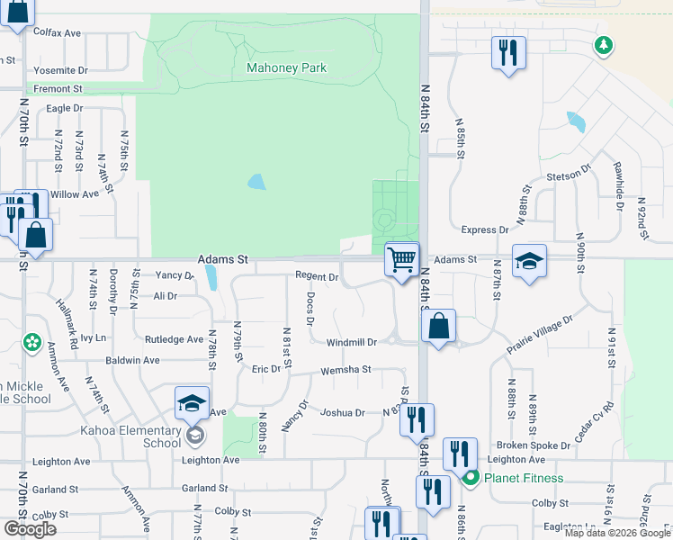 map of restaurants, bars, coffee shops, grocery stores, and more near 8190 Regent Drive in Lincoln