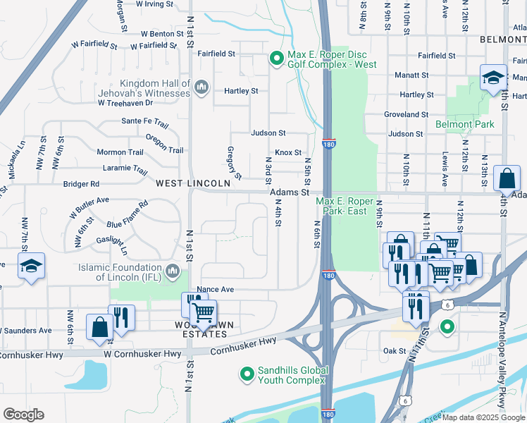 map of restaurants, bars, coffee shops, grocery stores, and more near 2917 North 3rd Street in Lincoln