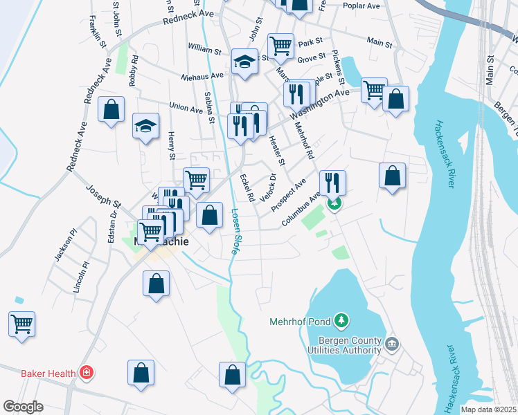 map of restaurants, bars, coffee shops, grocery stores, and more near 54 Eckel Road in Little Ferry
