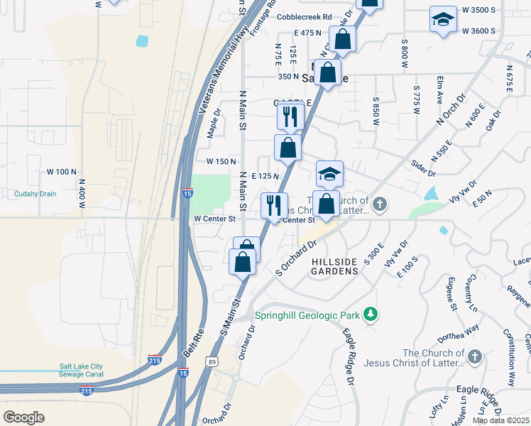 map of restaurants, bars, coffee shops, grocery stores, and more near 11 U.S. 89 in North Salt Lake