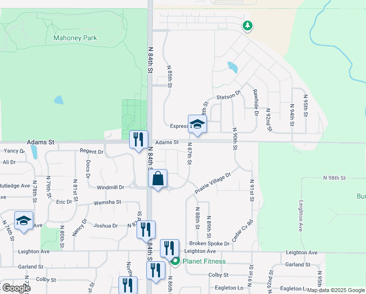 map of restaurants, bars, coffee shops, grocery stores, and more near 8674 Regent Drive in Lincoln