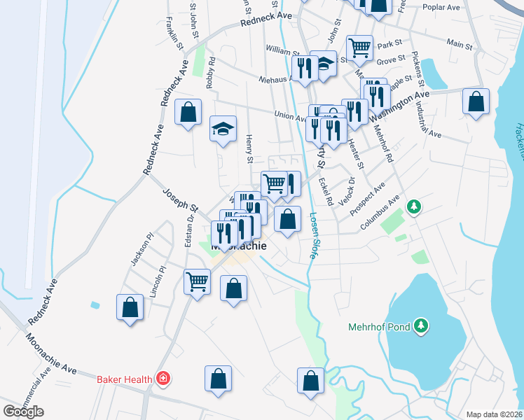 map of restaurants, bars, coffee shops, grocery stores, and more near 67 Moonachie Road in Moonachie