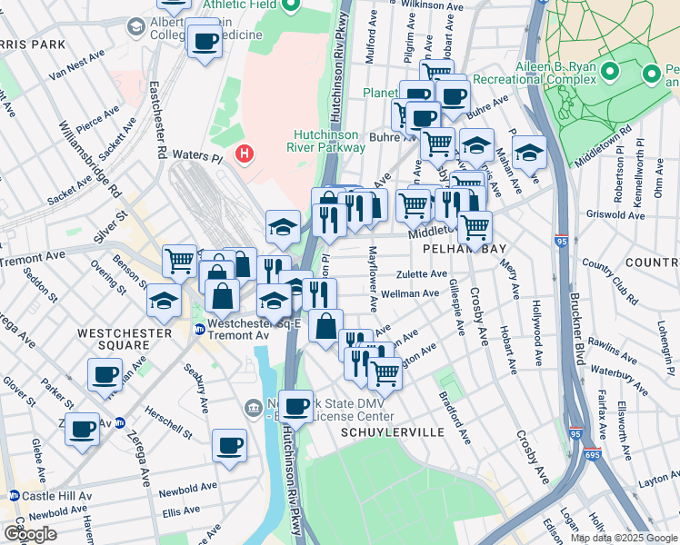 map of restaurants, bars, coffee shops, grocery stores, and more near 2826 Zulette Avenue in Bronx