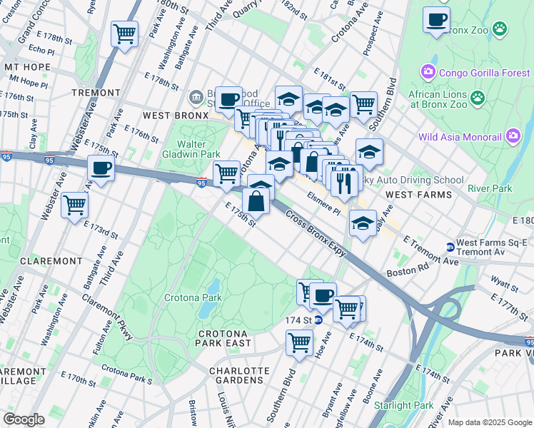 map of restaurants, bars, coffee shops, grocery stores, and more near 770 East 176th Street in The Bronx