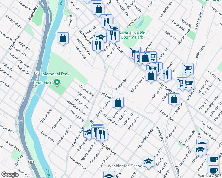 map of restaurants, bars, coffee shops, grocery stores, and more near 29B Triumph Court in East Rutherford