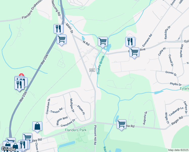 map of restaurants, bars, coffee shops, grocery stores, and more near 33 Park Place in Mount Olive