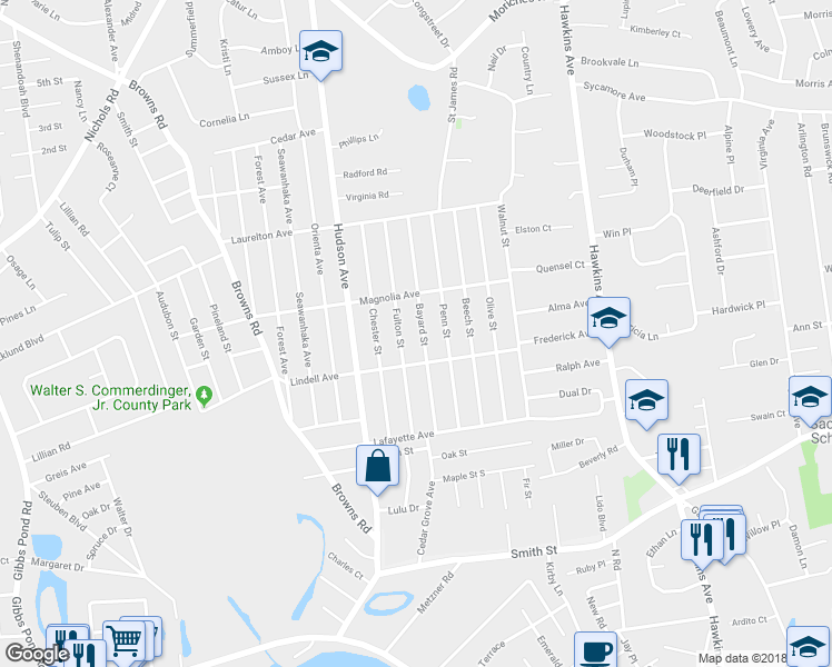 map of restaurants, bars, coffee shops, grocery stores, and more near 42 Bayard Street in Lake Grove