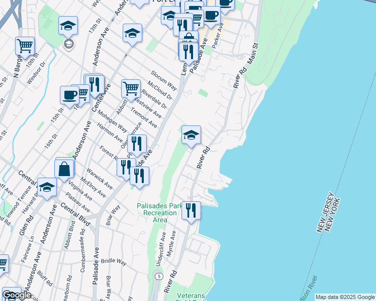 map of restaurants, bars, coffee shops, grocery stores, and more near 786 Undercliff Avenue in Edgewater