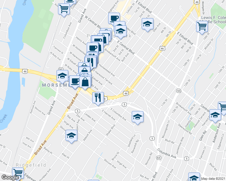 map of restaurants, bars, coffee shops, grocery stores, and more near 105 Abbott Avenue in Palisades Park