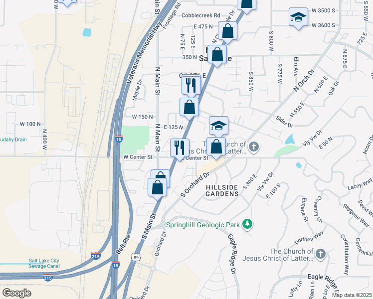 map of restaurants, bars, coffee shops, grocery stores, and more near 30 U.S. 89 in North Salt Lake