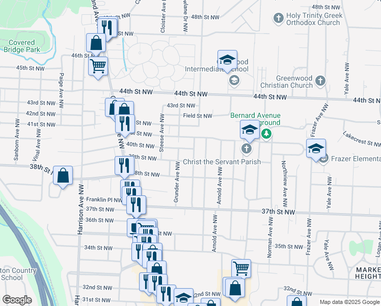 map of restaurants, bars, coffee shops, grocery stores, and more near 3917 Vernon Avenue Northwest in Canton