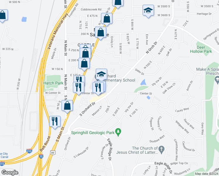 map of restaurants, bars, coffee shops, grocery stores, and more near 217 East Center Street in North Salt Lake