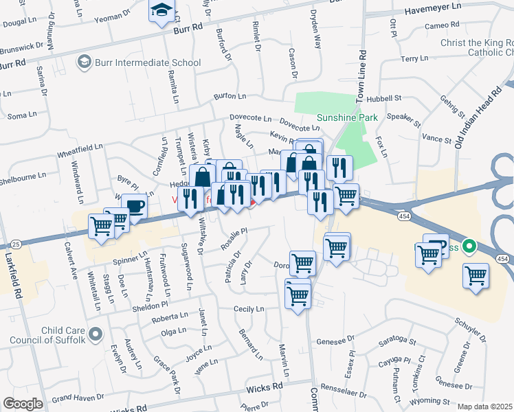 map of restaurants, bars, coffee shops, grocery stores, and more near 6270 Jericho Turnpike in Commack