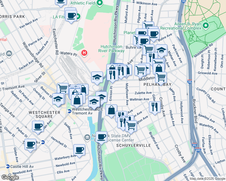 map of restaurants, bars, coffee shops, grocery stores, and more near 2826 Zulette Avenue in Bronx