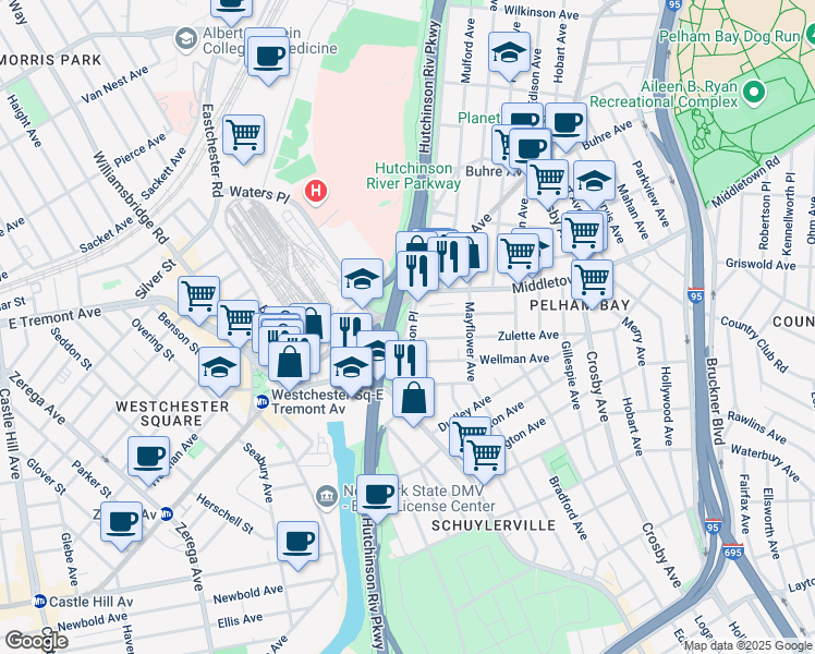 map of restaurants, bars, coffee shops, grocery stores, and more near 1536 Ericson Place in Bronx