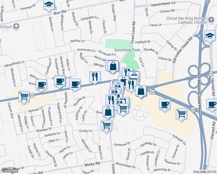map of restaurants, bars, coffee shops, grocery stores, and more near 6330 Jericho Turnpike in Commack