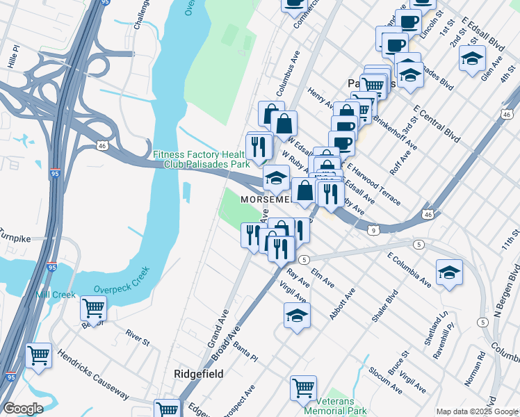 map of restaurants, bars, coffee shops, grocery stores, and more near 776 New Jersey 93 in Ridgefield