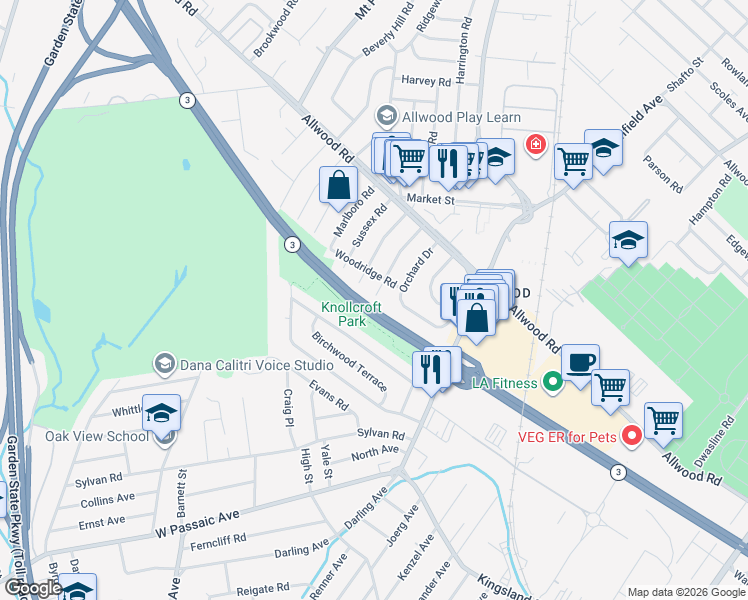 map of restaurants, bars, coffee shops, grocery stores, and more near 82 Englewood Road in Clifton