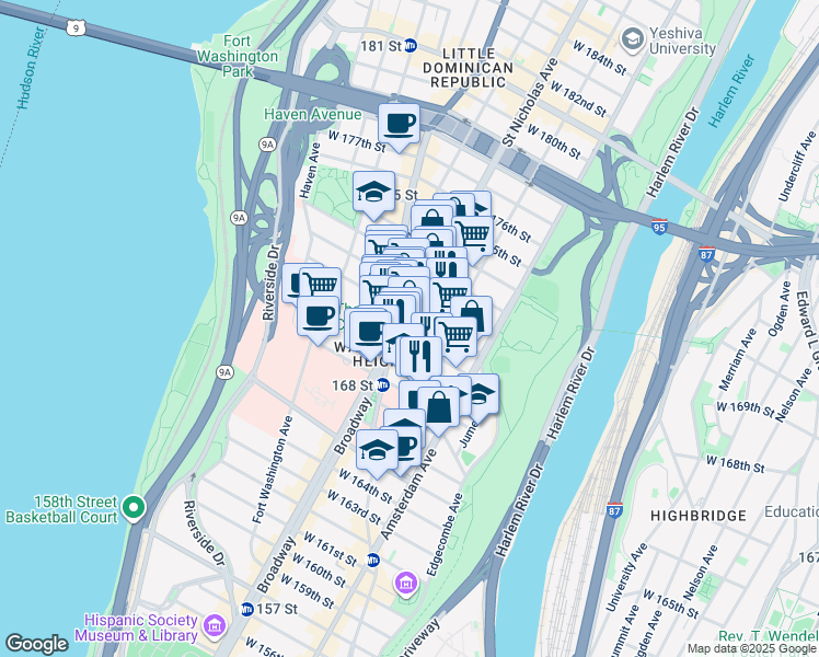 map of restaurants, bars, coffee shops, grocery stores, and more near in New York
