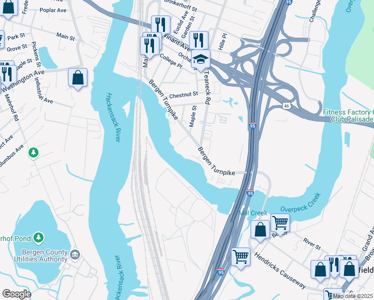 map of restaurants, bars, coffee shops, grocery stores, and more near 199-205 Bergen Turnpike in Ridgefield Park