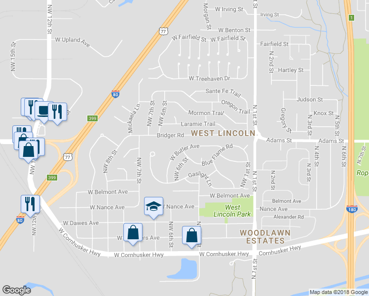 map of restaurants, bars, coffee shops, grocery stores, and more near 518 West Butler Avenue in Lincoln