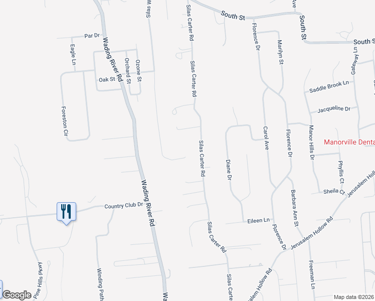 map of restaurants, bars, coffee shops, grocery stores, and more near 51 Silas Woods Road in Manorville