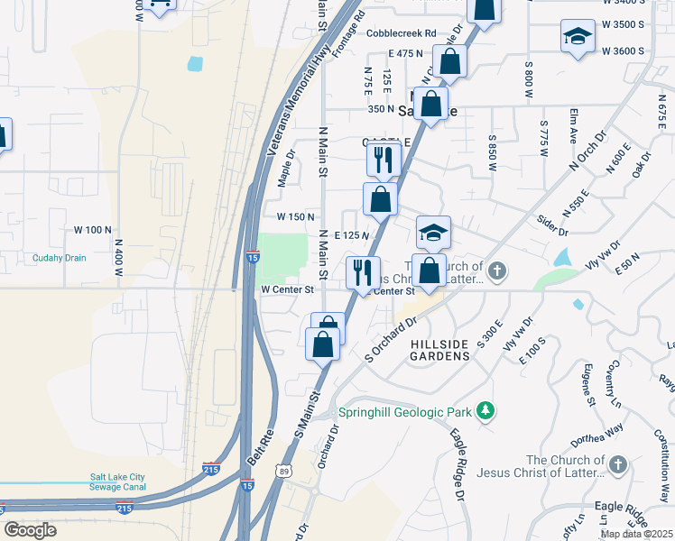 map of restaurants, bars, coffee shops, grocery stores, and more near 11 U.S. 89 in North Salt Lake