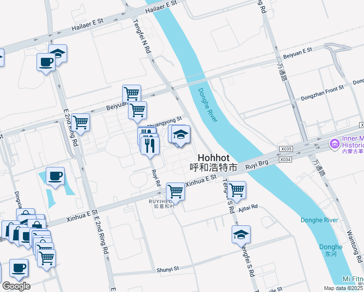 map of restaurants, bars, coffee shops, grocery stores, and more near in Hohhot