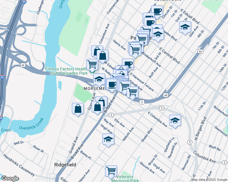 map of restaurants, bars, coffee shops, grocery stores, and more near 875 Broad Avenue in Ridgefield