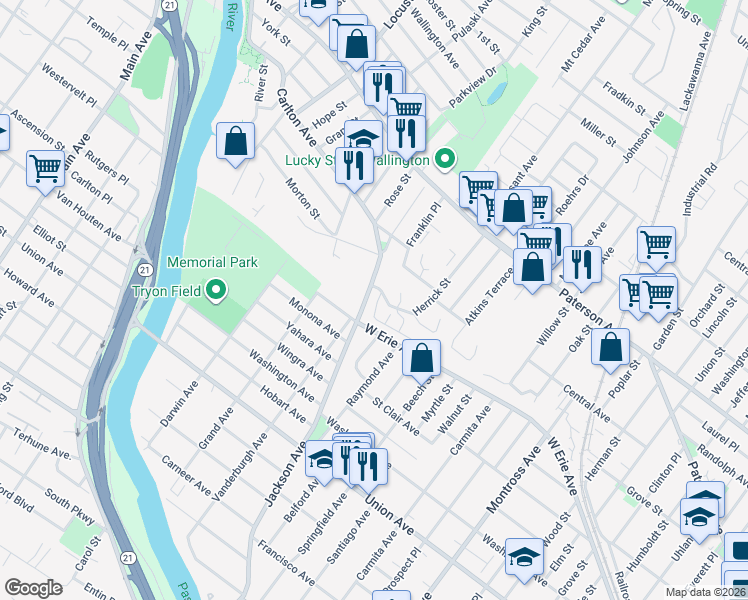 map of restaurants, bars, coffee shops, grocery stores, and more near 10B Triumph Court in East Rutherford