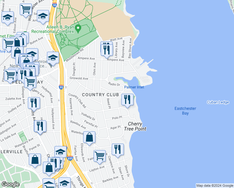 map of restaurants, bars, coffee shops, grocery stores, and more near 3283 Spencer Drive in Bronx