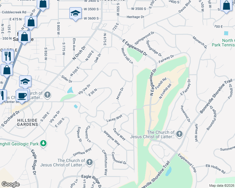 map of restaurants, bars, coffee shops, grocery stores, and more near 41 Acorn Drive in North Salt Lake