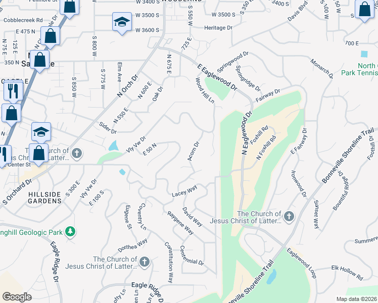 map of restaurants, bars, coffee shops, grocery stores, and more near 41 Acorn Drive in North Salt Lake