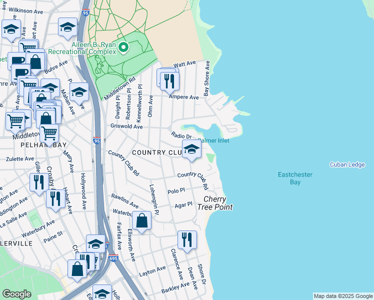 map of restaurants, bars, coffee shops, grocery stores, and more near 3278 Spencer Drive in Bronx