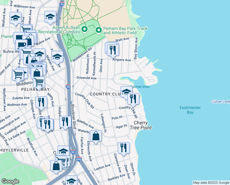 map of restaurants, bars, coffee shops, grocery stores, and more near 1435 Reed Place in The Bronx