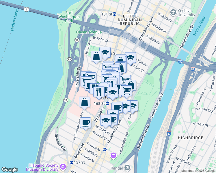 map of restaurants, bars, coffee shops, grocery stores, and more near in New York