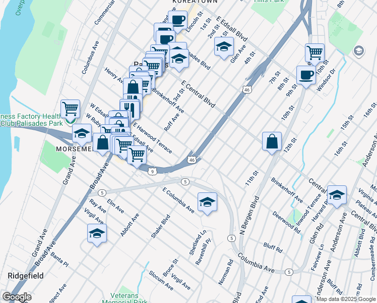 map of restaurants, bars, coffee shops, grocery stores, and more near 113 Temple Terrace in Palisades Park