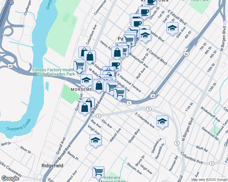 map of restaurants, bars, coffee shops, grocery stores, and more near 6 U.S. 1 in Palisades Park