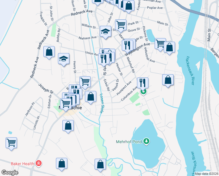map of restaurants, bars, coffee shops, grocery stores, and more near 54 Eckel Road in Little Ferry