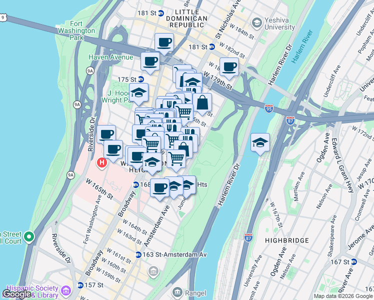 map of restaurants, bars, coffee shops, grocery stores, and more near in New York