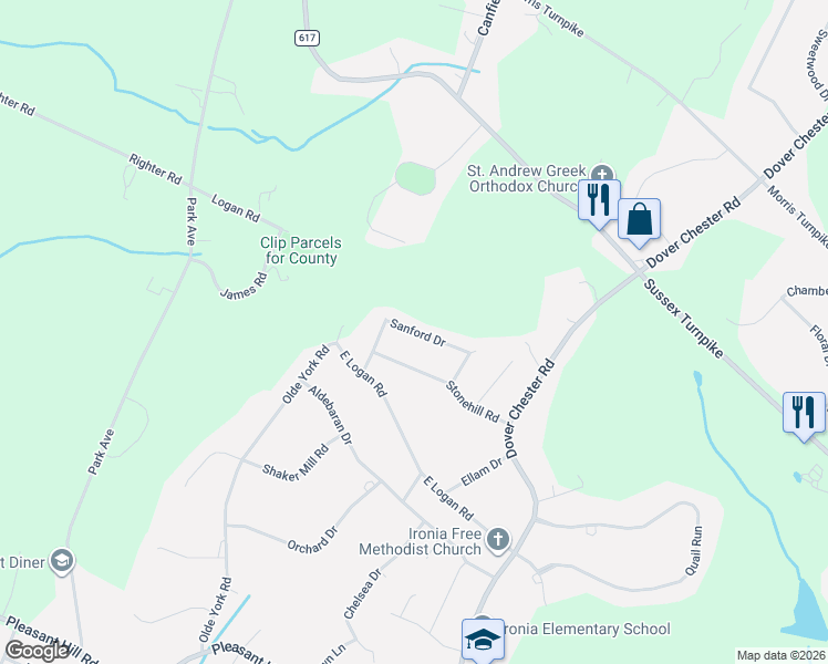 map of restaurants, bars, coffee shops, grocery stores, and more near 42 Sanford Drive in Randolph