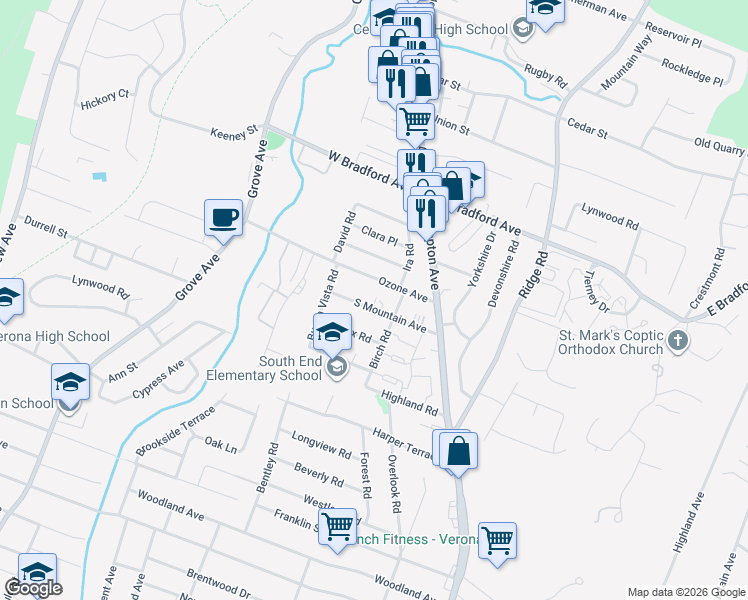 map of restaurants, bars, coffee shops, grocery stores, and more near 63 Ozone Avenue in Cedar Grove