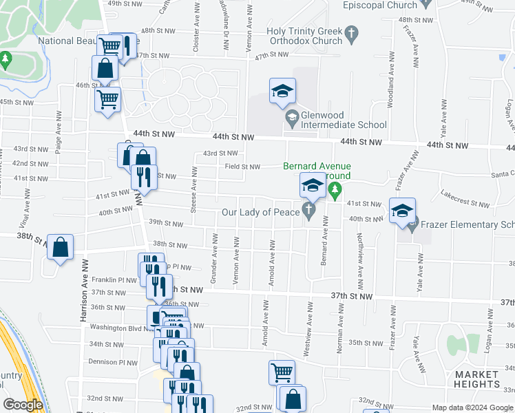 map of restaurants, bars, coffee shops, grocery stores, and more near 4008 Shanabruck Avenue Northwest in Canton