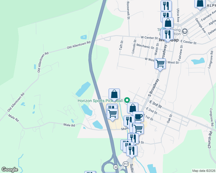 map of restaurants, bars, coffee shops, grocery stores, and more near 437 6th Street in Wind Gap