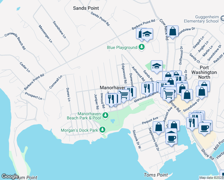 map of restaurants, bars, coffee shops, grocery stores, and more near in Manorhaven